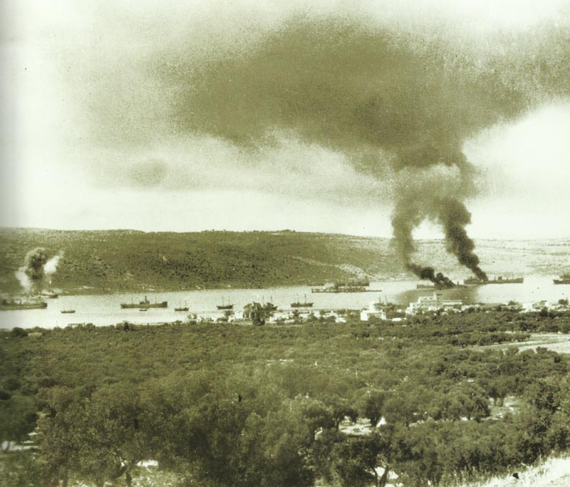 British ships burn in Souda Bay