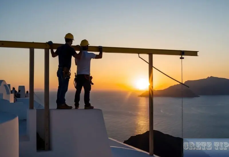 Construction workers on Santorini