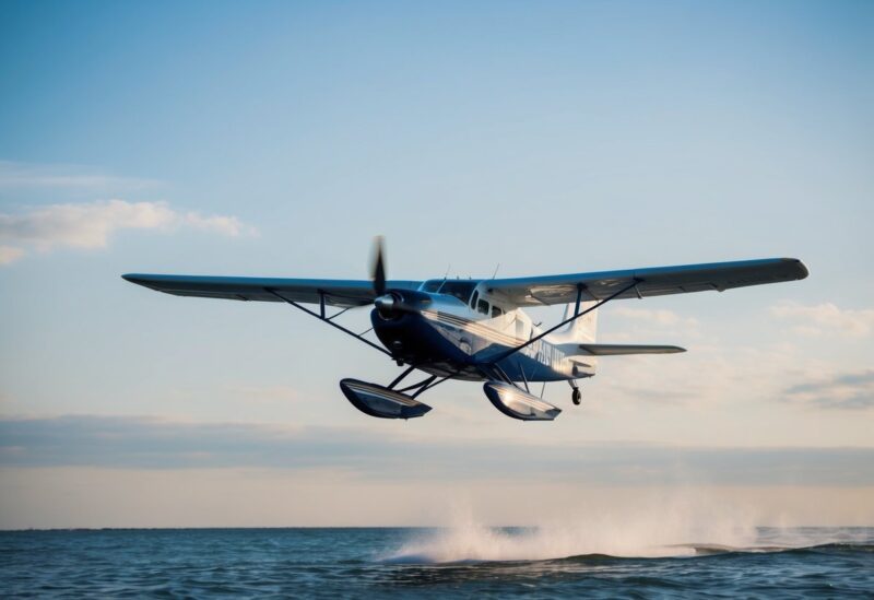 seaplane takes off