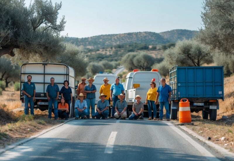Protests by livestock farmers with road blockades continue in Crete 8 viehzuechter strassenblokade